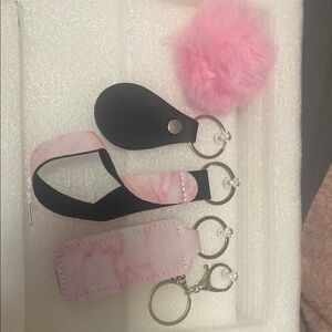 Pink and Black Keychain Set with Pom Pom